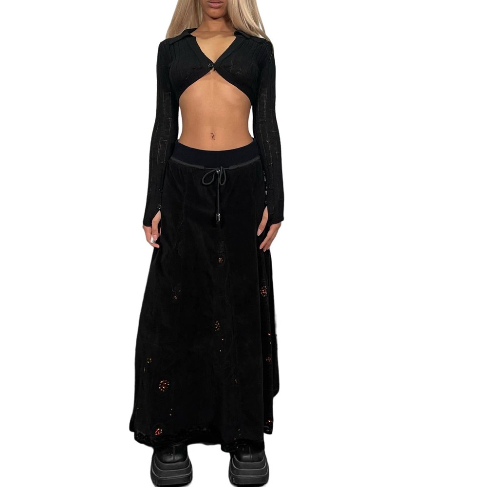 Vintage 2000s Black Corduroy Maxi Skirt (XS-M)
